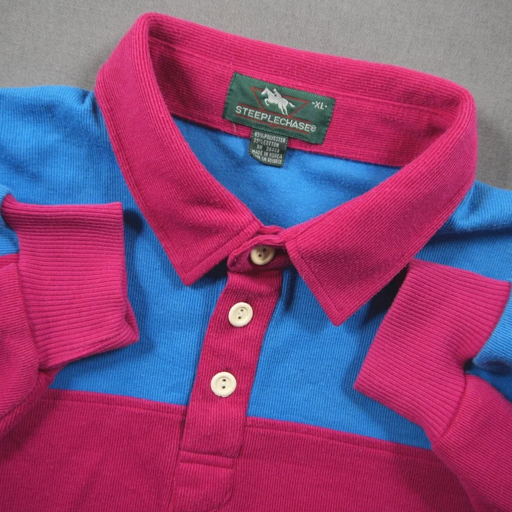 Vintage 90s Rugby Colorblock Striped Men Long Sleeve Polo XL Bright University